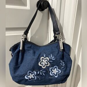 🍎🍎SOLD🍎🍎Y2K Denim Embroidered Floral Shoulder Bag Boho 2000s Blue Jean Purse